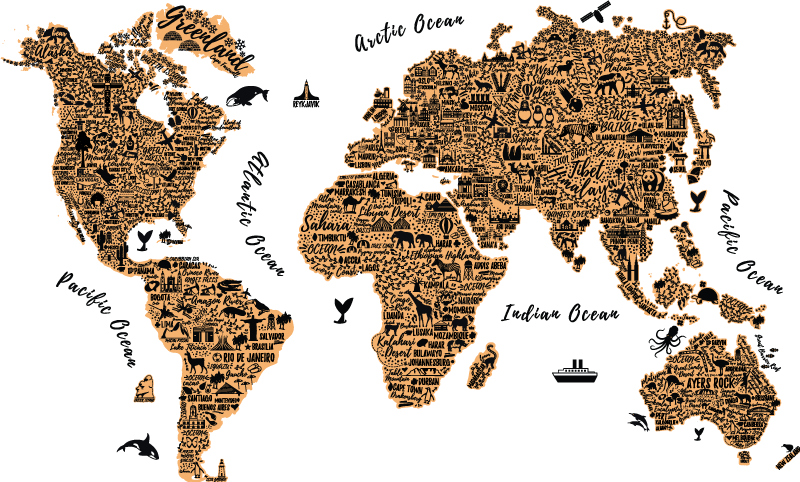 Tapis vinyle carte du monde avec textes profilés - TenStickers