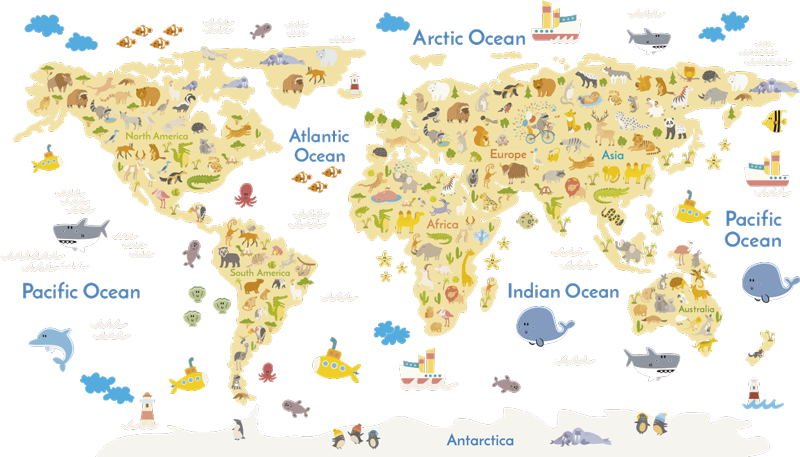 Tapis vinyle carte du monde faune animale - TenStickers