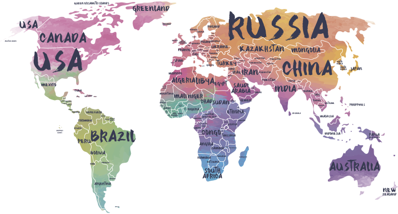 Tapis vinyle carte du monde autocollant mural lettres - TenStickers