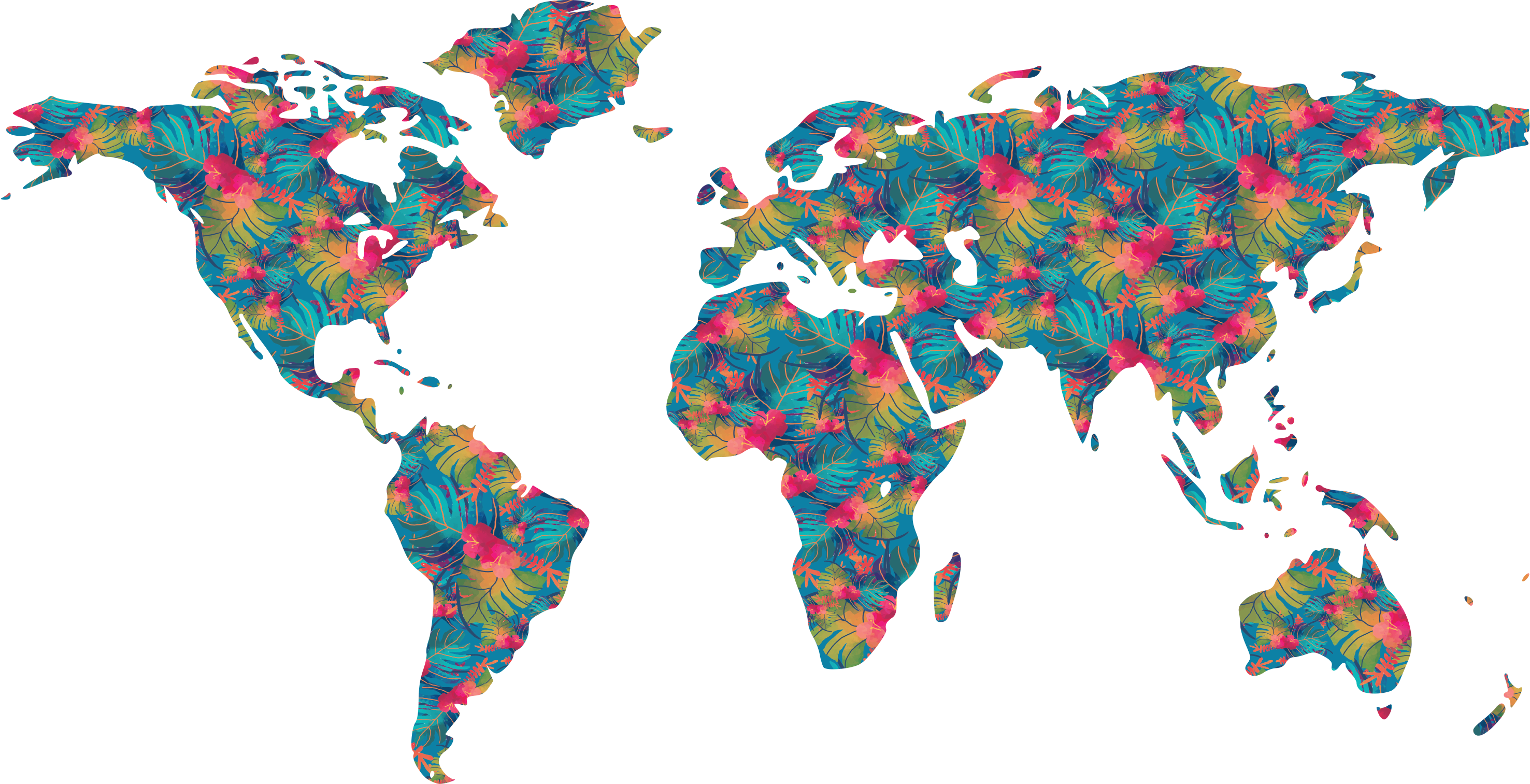 Tapis vinyle carte du monde feuilles colorées tropicales - TenStickers
