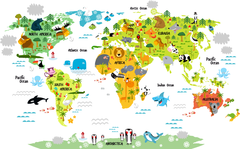 Tapis vinyle carte du monde design faune anglaise - TenStickers