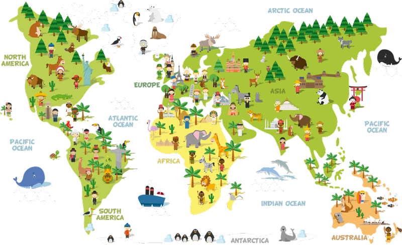Tapis vinyle carte du monde carte des personnes anglais - TenStickers