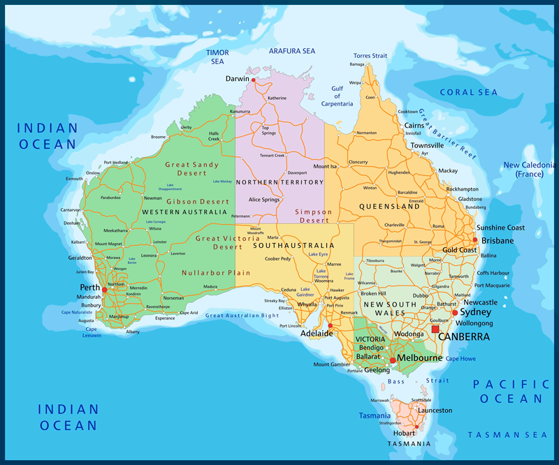 Tapis vinyle carte du monde australie politique - TenStickers