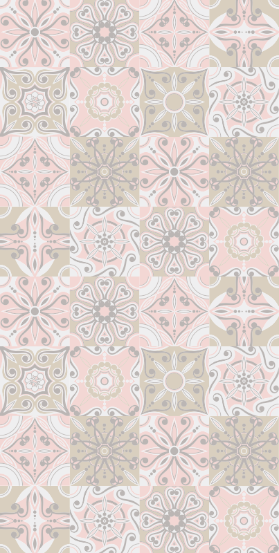 Tapis vinyle salle de bain carreaux rose et gris - TenStickers