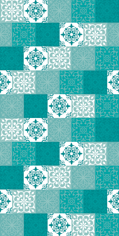 Tapis vinyle salle de bain carreaux turquoise - TenStickers