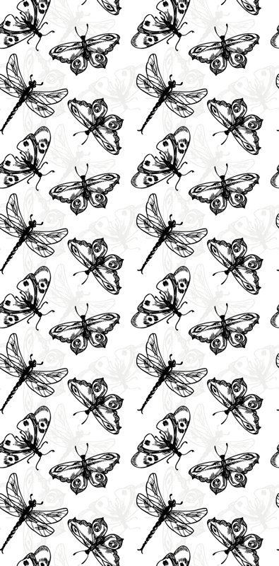Tapis vinyle salle de bain motif libellule noir et blanc - TenStickers