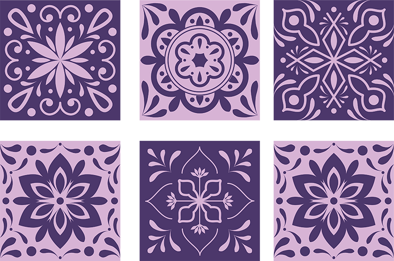 Tapis vinyle salle de bain carreaux floraux violets - TenStickers