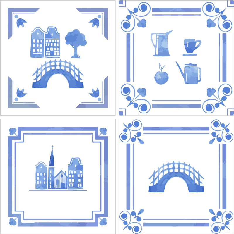 Tapis vinyle cuisine maisons en faïence de delft - TenStickers