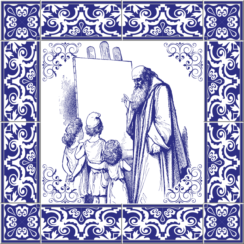 Tapis vinyle cuisine professeur en bleu delft - TenStickers