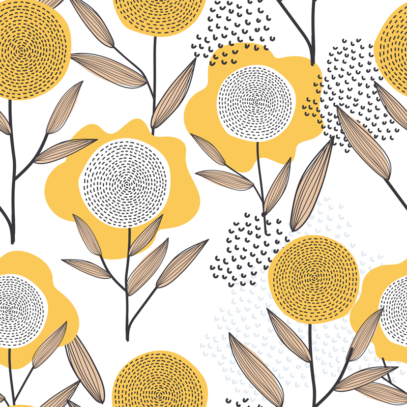Tapis vinyle cuisine motif floral abstrait jaune - TenStickers
