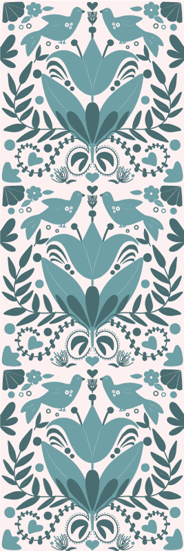 Tapis vinyle cuisine motif folklorique bleu oiseaux - TenStickers