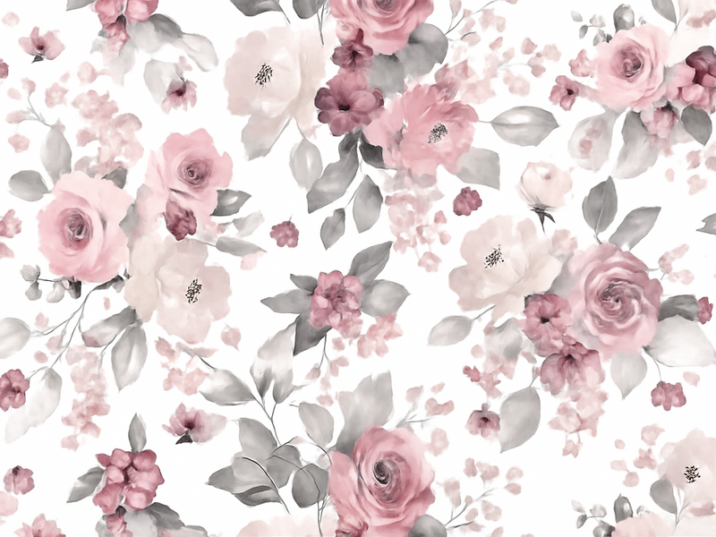 Tapis vinyle chambre motif délicat de fleurs grises - TenStickers