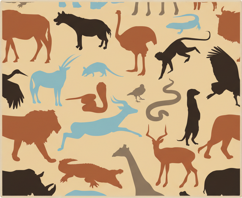 Tapis vinyle chambre silhouettes animaux de safari - TenStickers