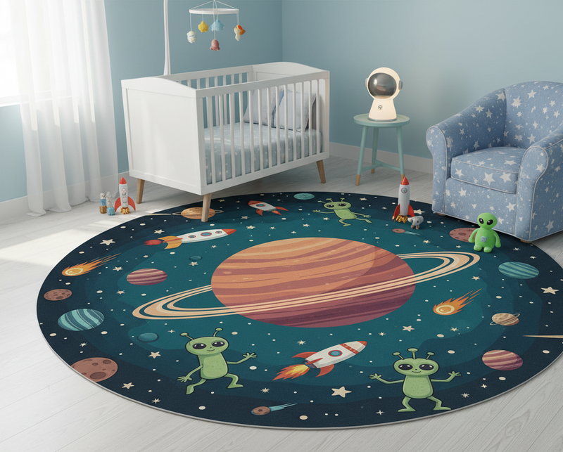 Tapis vinyle chambre illustration ronde d'aliens drôles - TenStickers
