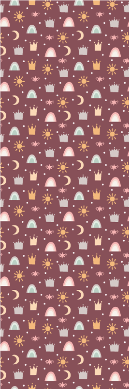 Tapis vinyle chambre motif couronnes étoiles et arcs-en-ciel - TenStickers