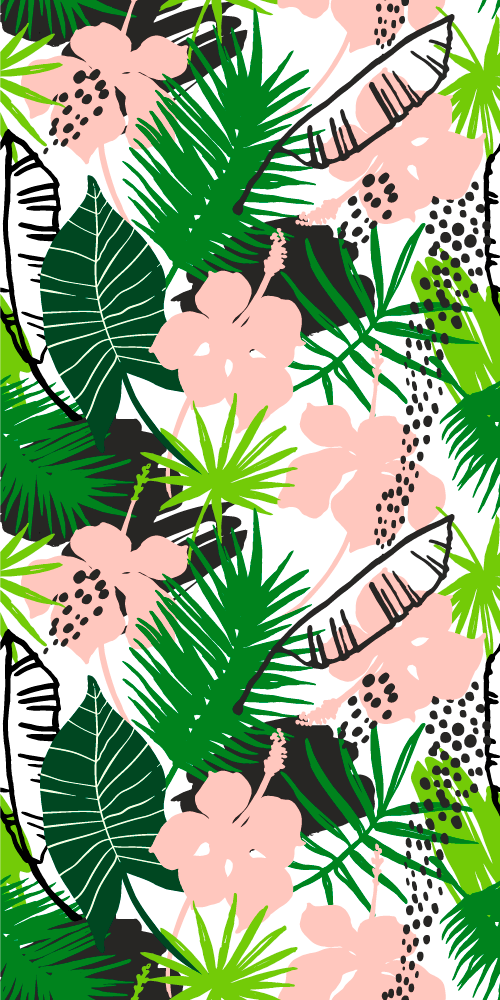 Tapis vinyle nature motif tropical feuillage et fleurs - TenStickers
