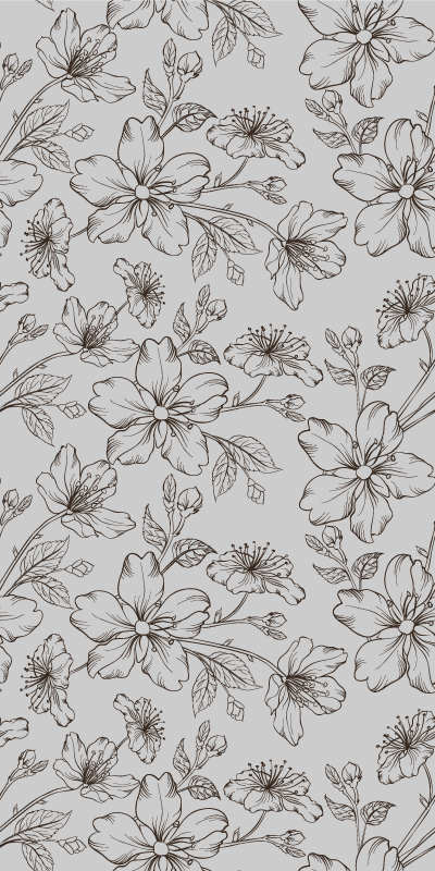 Tapis vinyle nature fleurs noires dessinées sur fond gris - TenStickers