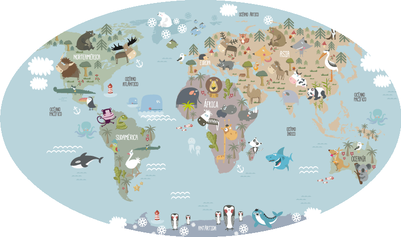 Tapis vinyle carte du monde pastel enfantin - TenStickers