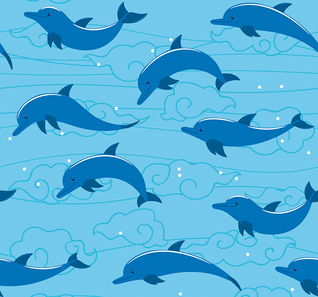 Tapis vinyle animal ciel avec nuages et dauphins - TenStickers