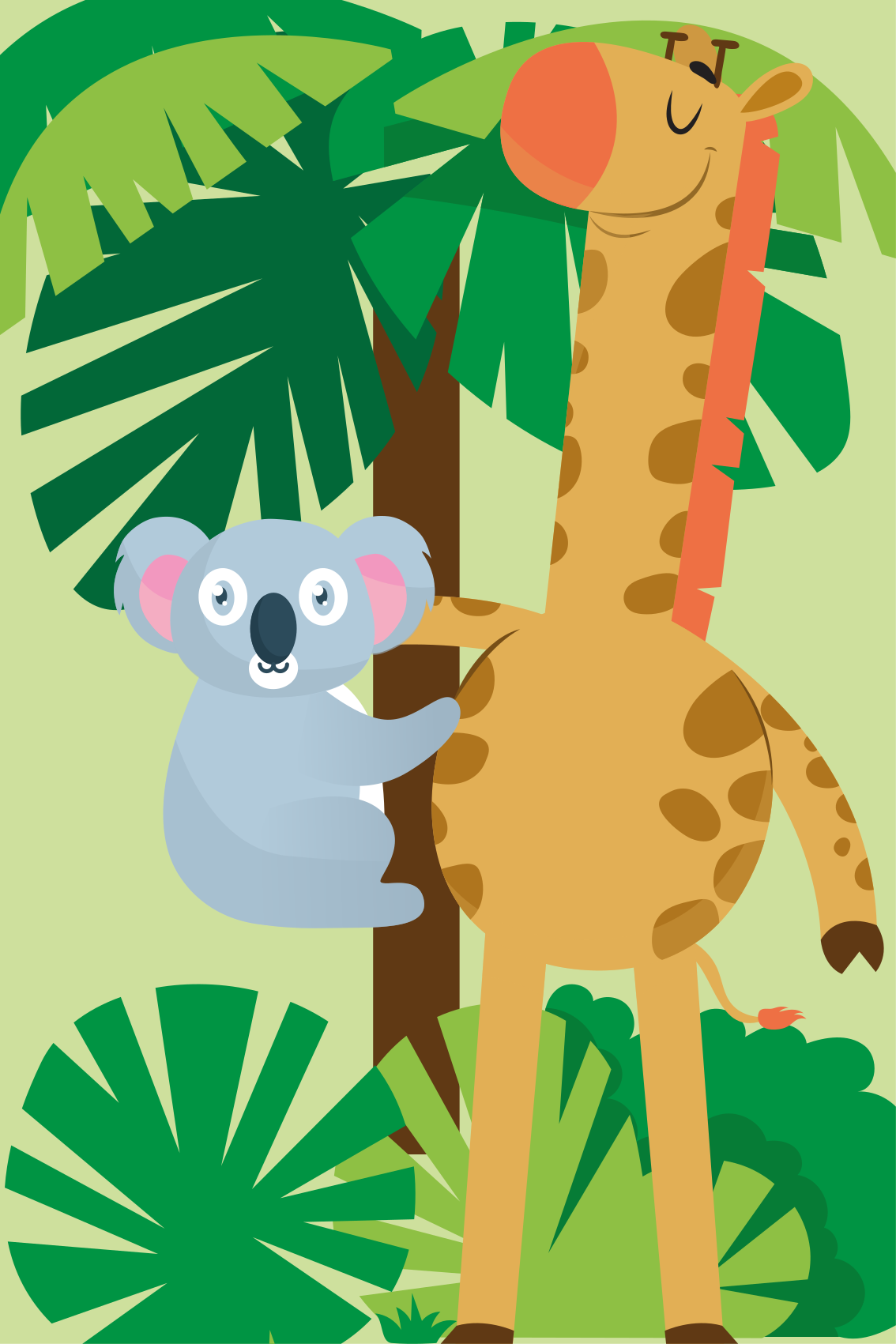 Tapis vinyle pour enfants koalas enlacent une girafe - TenStickers