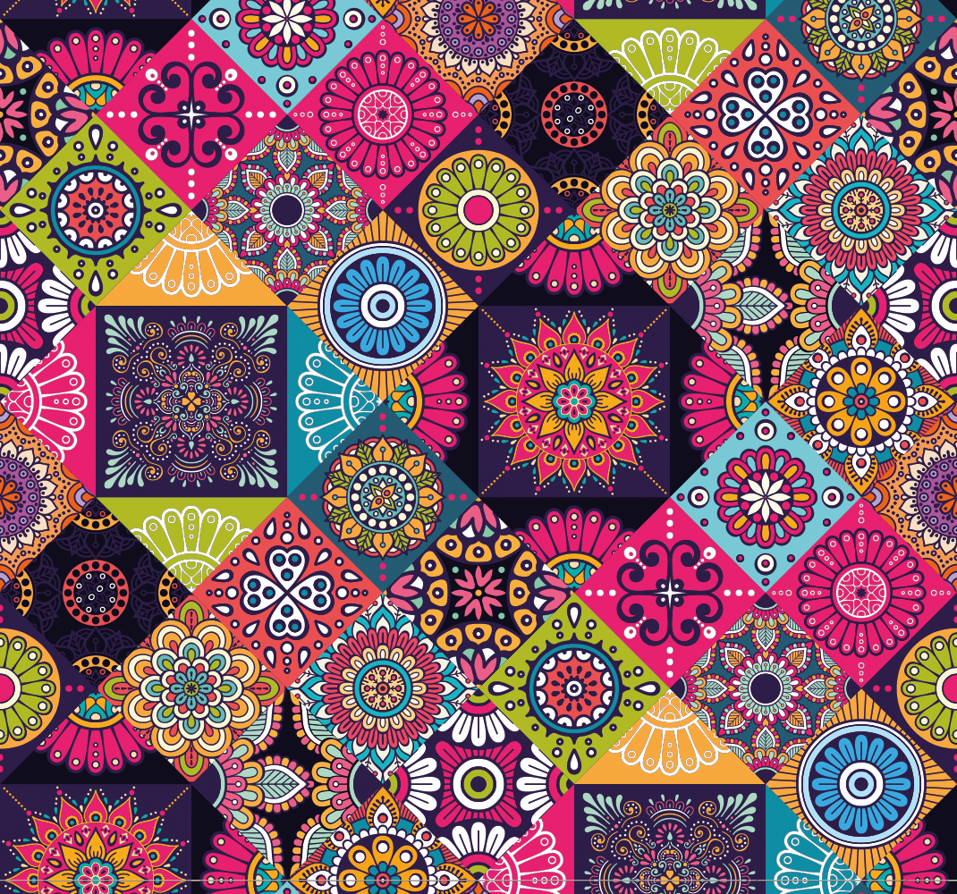 Tapis vinyle salon carreaux mandala noir - TenStickers