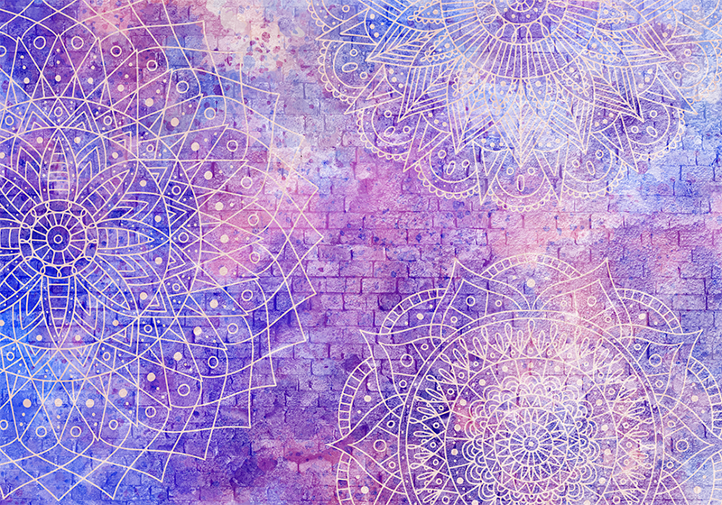 Tapis vinyle violet mur en briques avec motif mandala - TenStickers