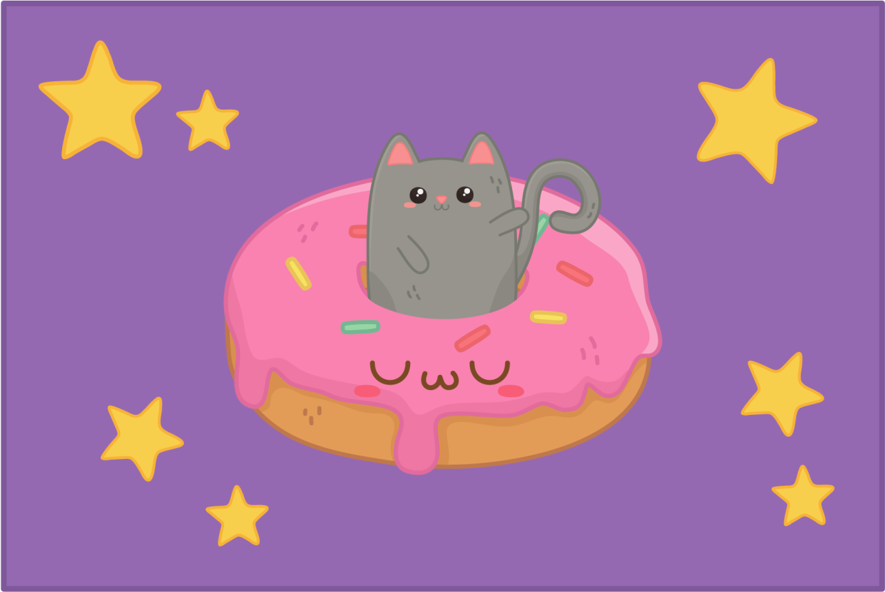 Tapis vinyle violet chat et donut - TenStickers