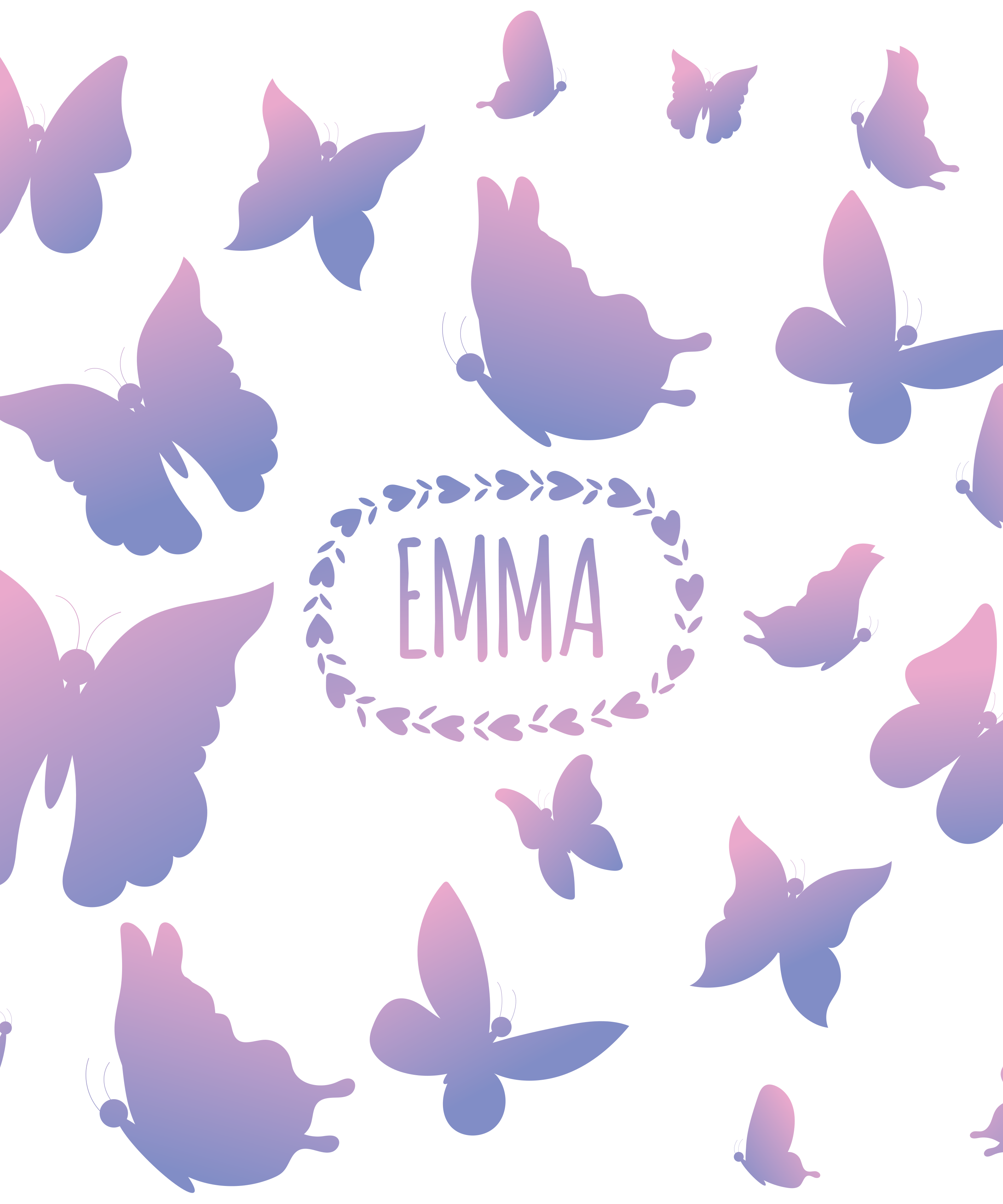 Tapis vinyle violet papillons violets et bleus avec nom - TenStickers