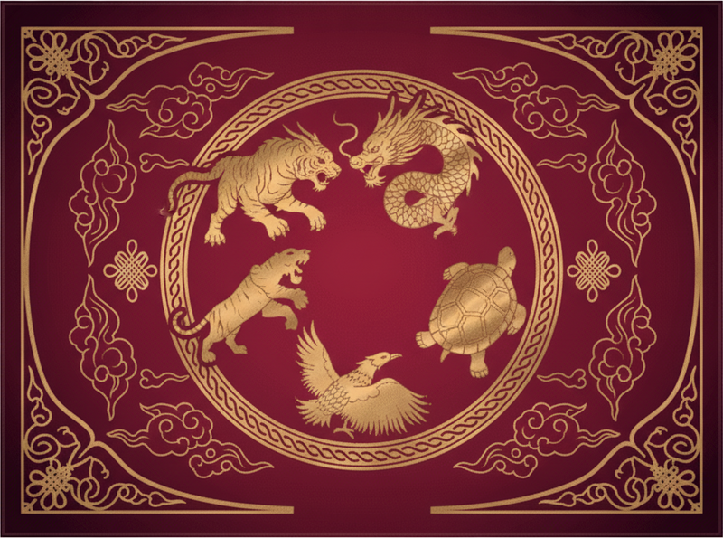 Tapis vinyle rouge quatre symboles dragon tigre - TenStickers