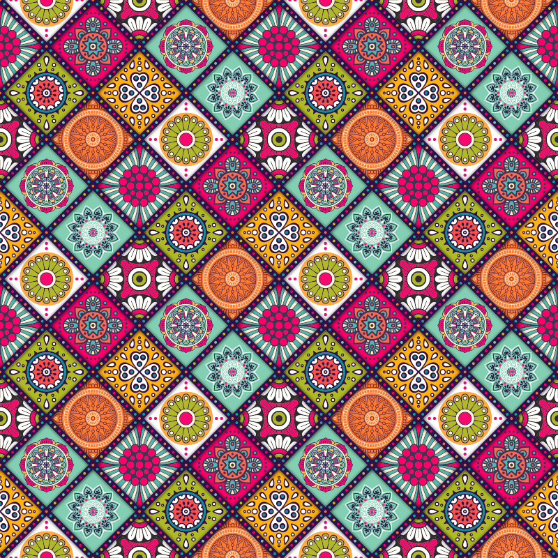 Magnifique tapis en autocollant à carreaux floraux colorés - TenStickers
