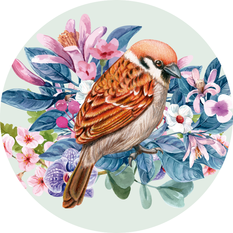 Magnifique tapis vinyle oiseau rond - TenStickers