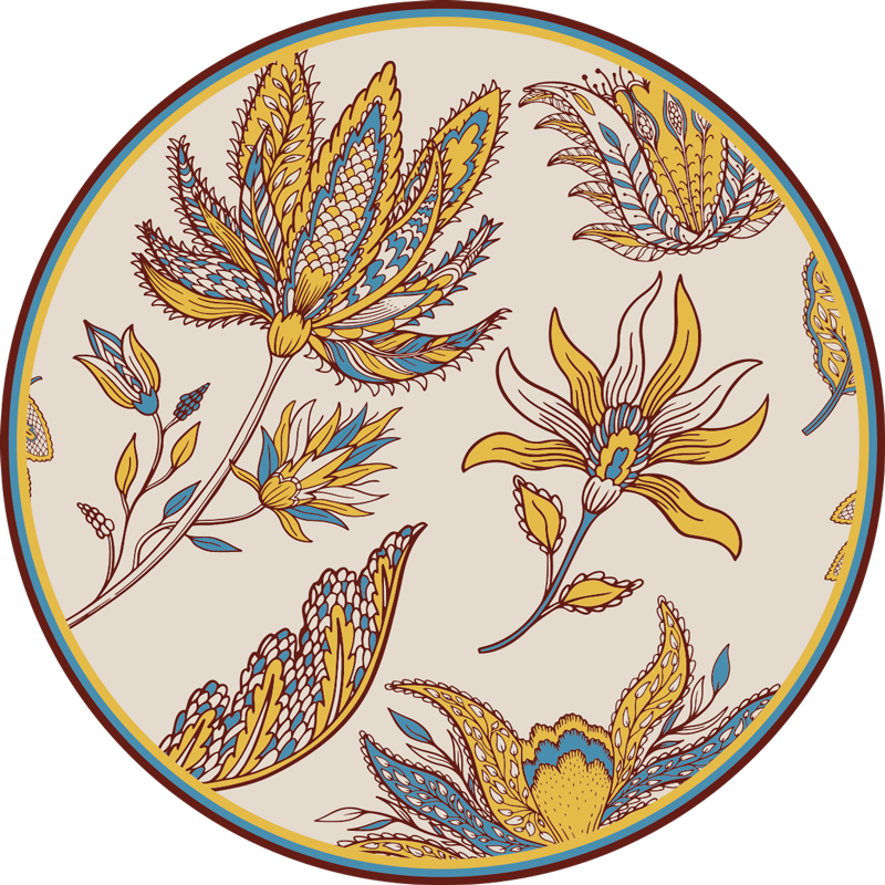 Tapis rond Fleurs et motif paisley - TenStickers