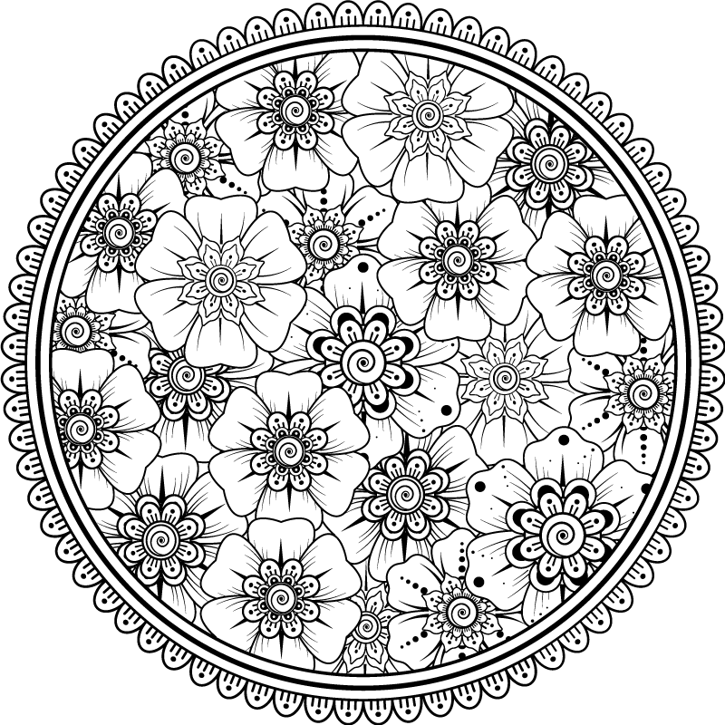 Tapis vinyle cuisine Cercle mandala noir - TenStickers