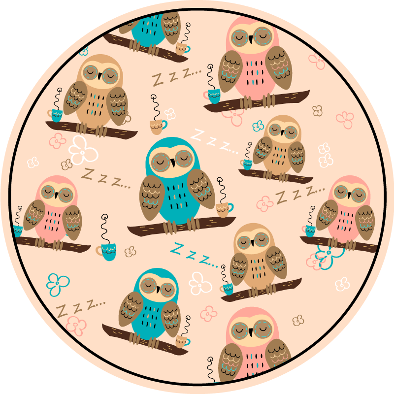 Tapis vinyle chambre bébé cercle sur le thème du hibou - TenStickers