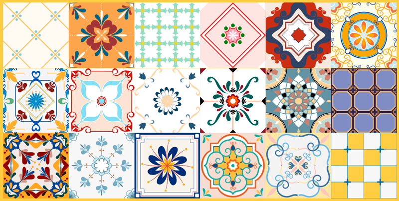 Tapis vinyle carreaux de ciment motifs de tuiles de mosaïque - TenStickers