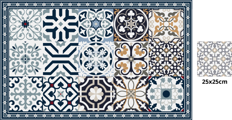 Tapis vinyle carreaux de ciment bleu et jaune - TenStickers