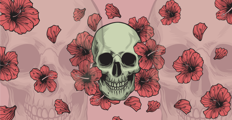 Tapis vinyle halloween superposition florale de crâne - TenStickers