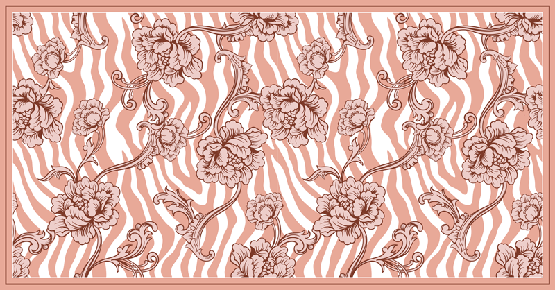 Tapis vinyle salon Imprimé zèbre et fleurs ornementales corail - TenStickers