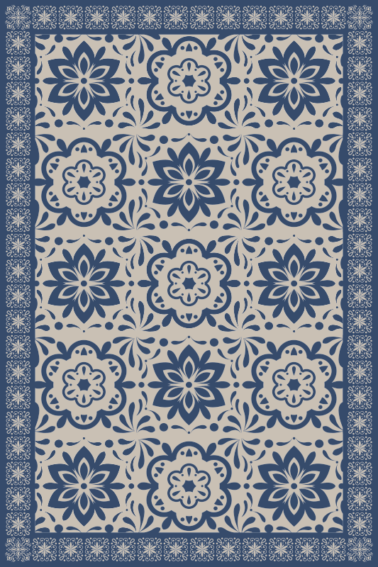 Tapis vinyle Thème floral hydraulique bleu - TenStickers