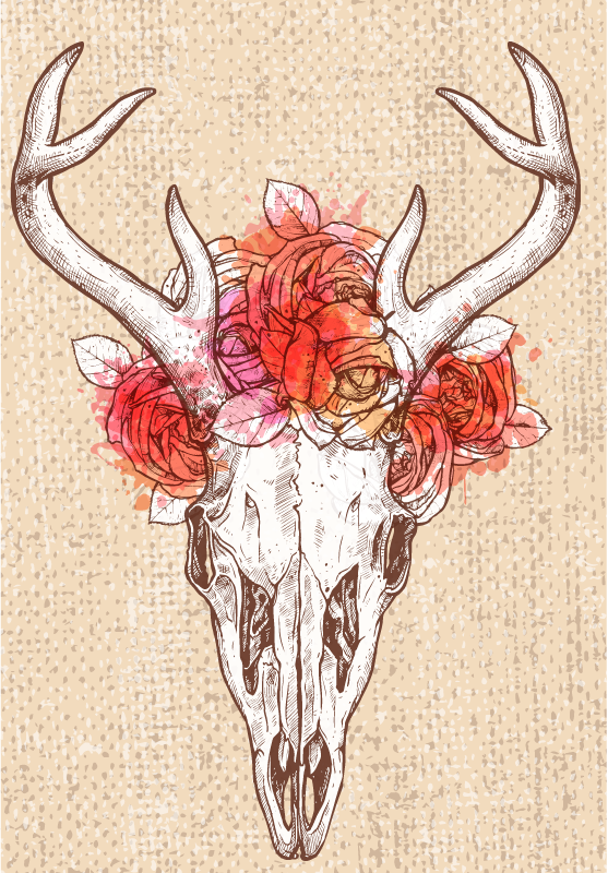Tapis vinyle animal Crâne de cerf floral - TenStickers