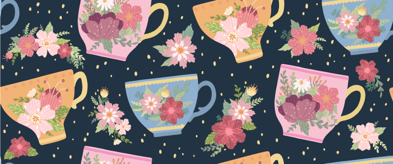 Tapis vinyle fleurs et plantes motif de tasse à thé floral - TenStickers
