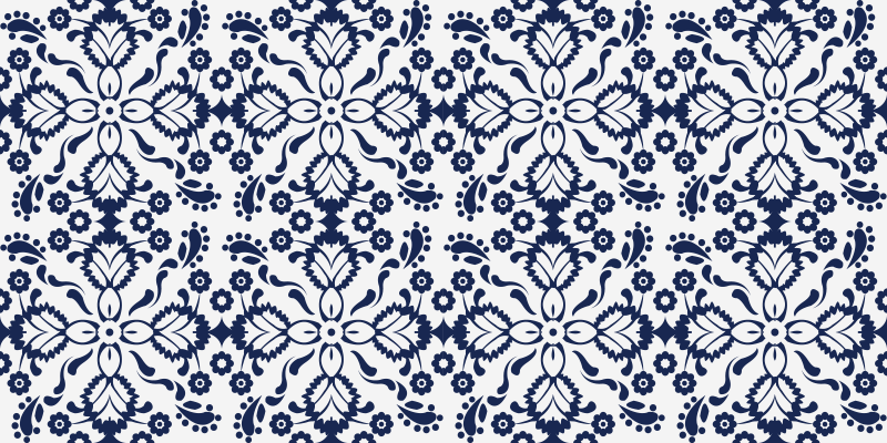 Tapis vinyle carreaux de ciment motif floral bleu et blanc - TenStickers