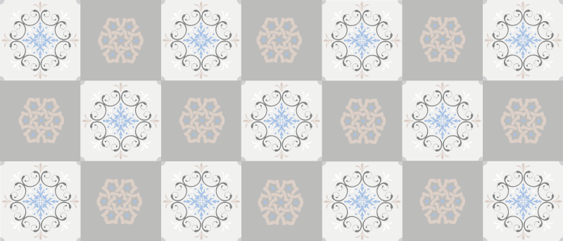 Tapis vinyle carreaux Fleur délicate grise - TenStickers