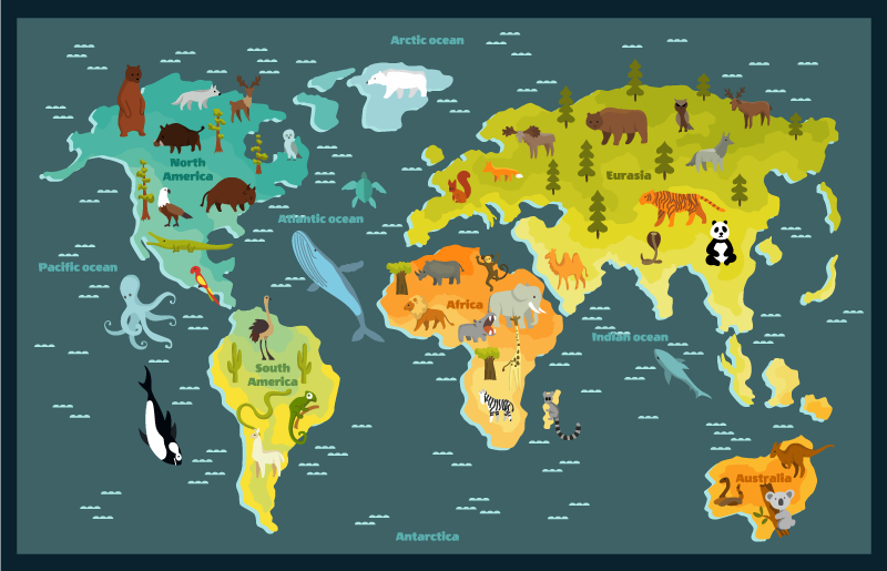 Tapis vinyle pour enfants Carte du monde pour enfants avec des an - TenStickers