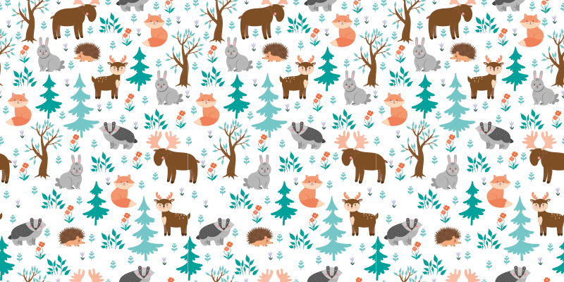 Tapis vinyle chambre bebe Animaux de la forêt jouant - TenStickers