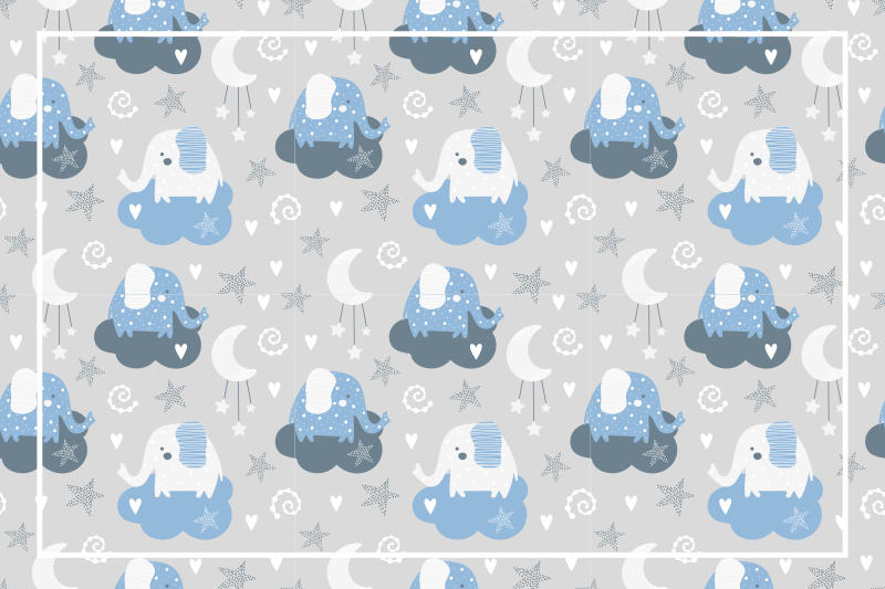 Tapis vinyle chambre bebe éléphant dans le panier de nuages - TenStickers
