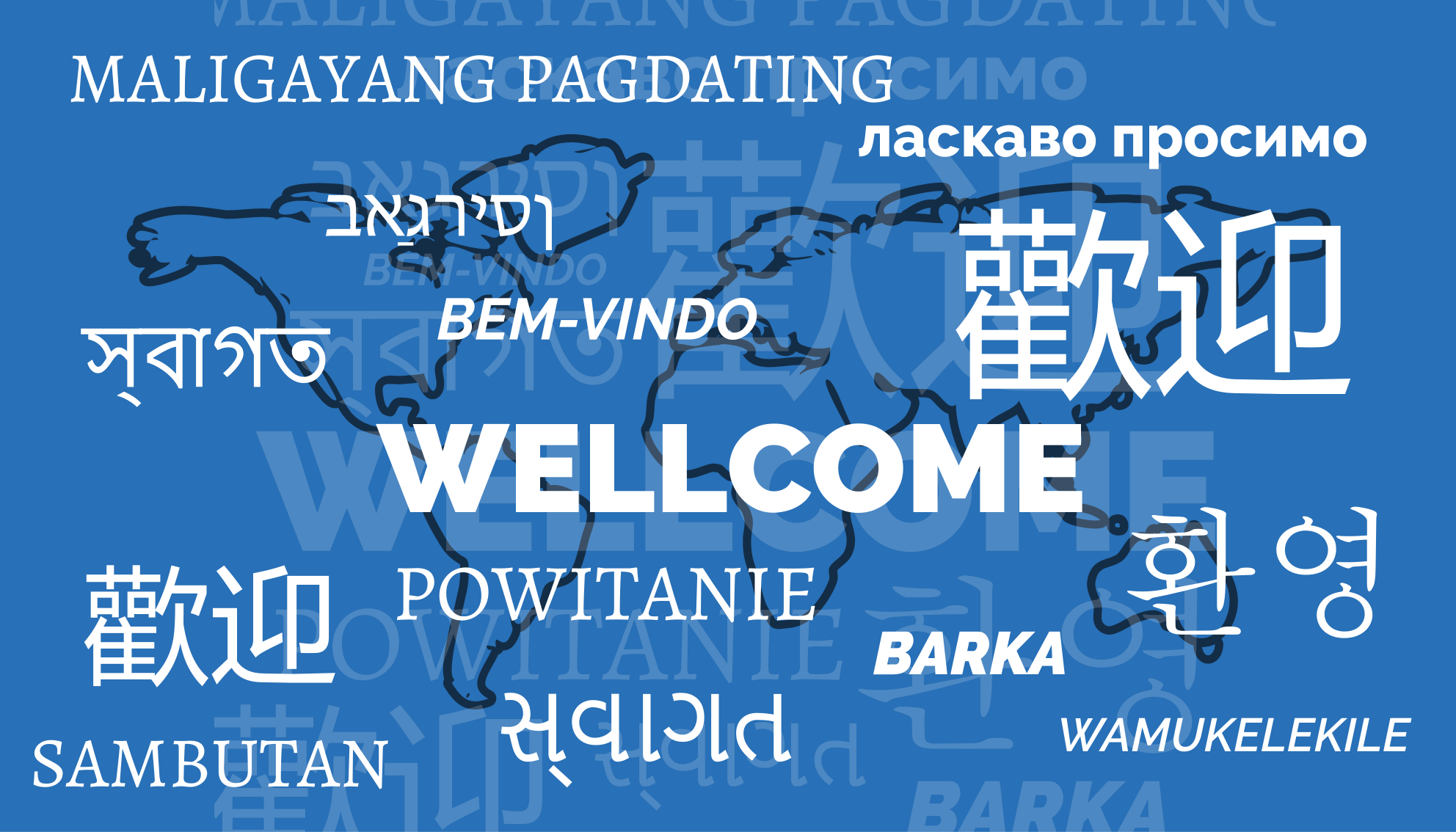 Tapis vinyle carte du monde bienvenue en plusieurs langues - TenStickers