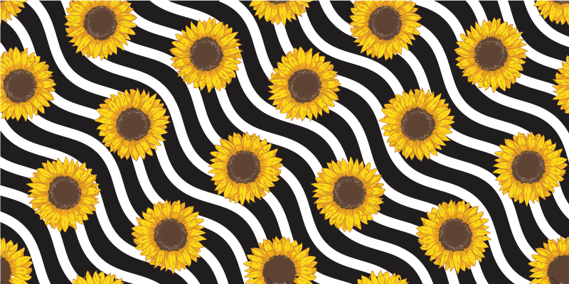 tapis vinyle salon Tournesols sur fond rayé - TenStickers