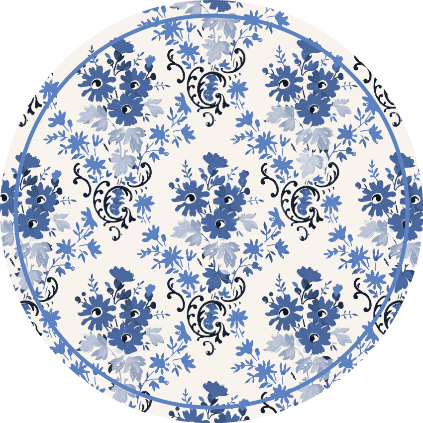 Tapis vinyle rond imprimé floral bleu - TenStickers