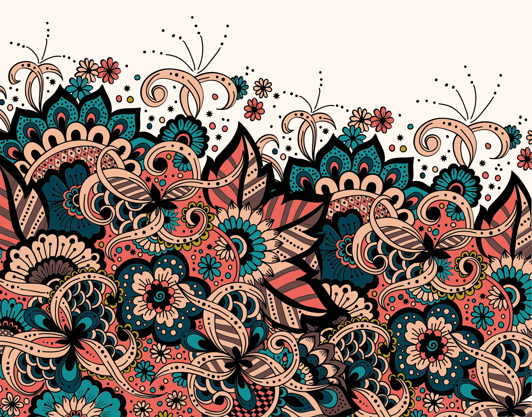 Tapis vinyle mandala éléments floraux vivants - TenStickers